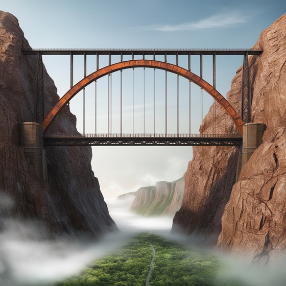 A bridge spanning a gap between two cliffs representing the process of closing the dividend gap