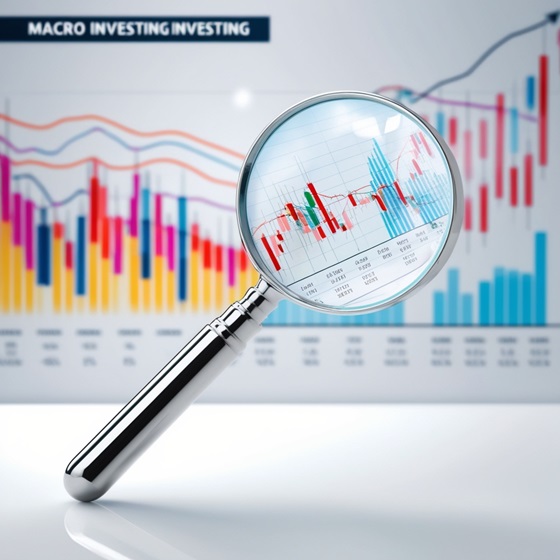 A magnifying glass focusing on a financial chart, symbolizing the importance of in-depth analysis in macro investing